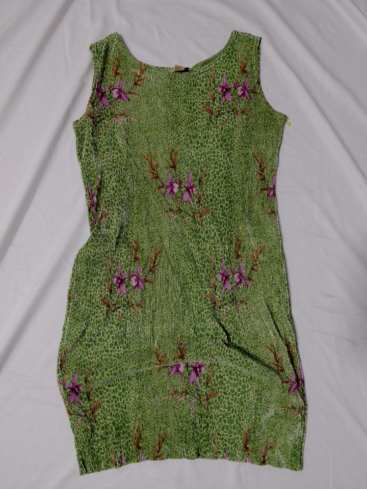 Vintage Green Satin Mini Dress with Purple Floral ..