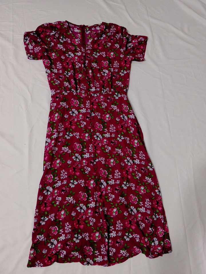 Rokoko Floral Print Short Sleeve Mini Dress in Pin..