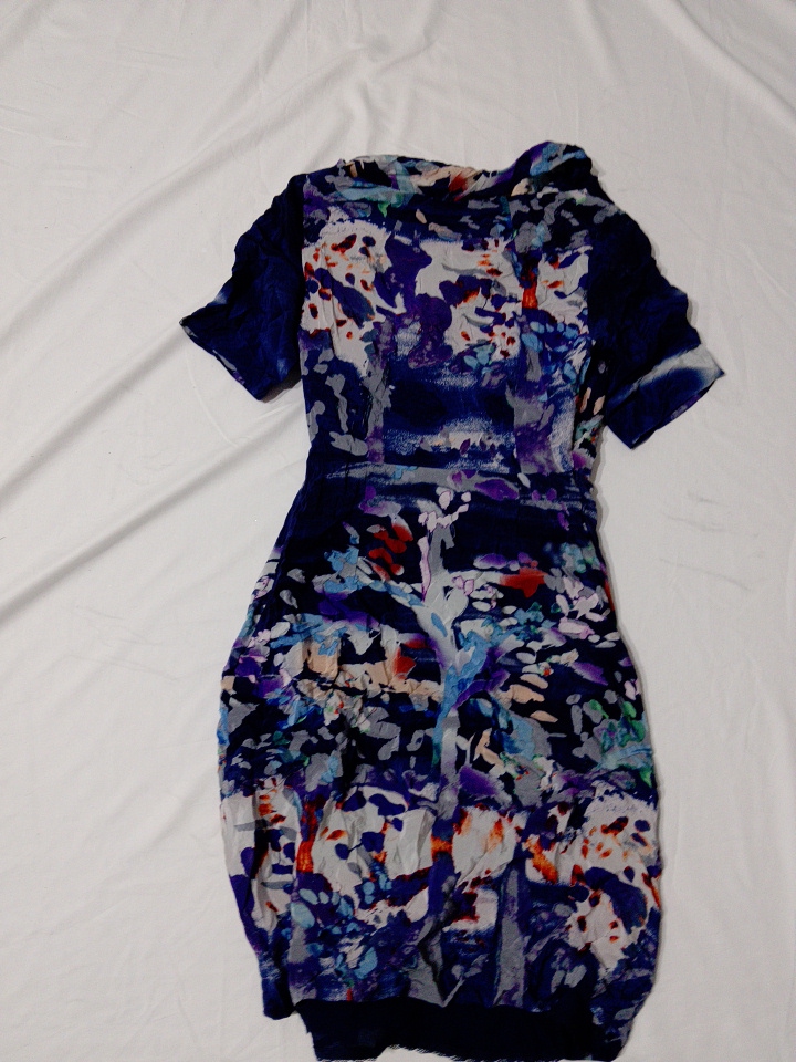 Abstract Floral Print Short Sleeve Midi Dress