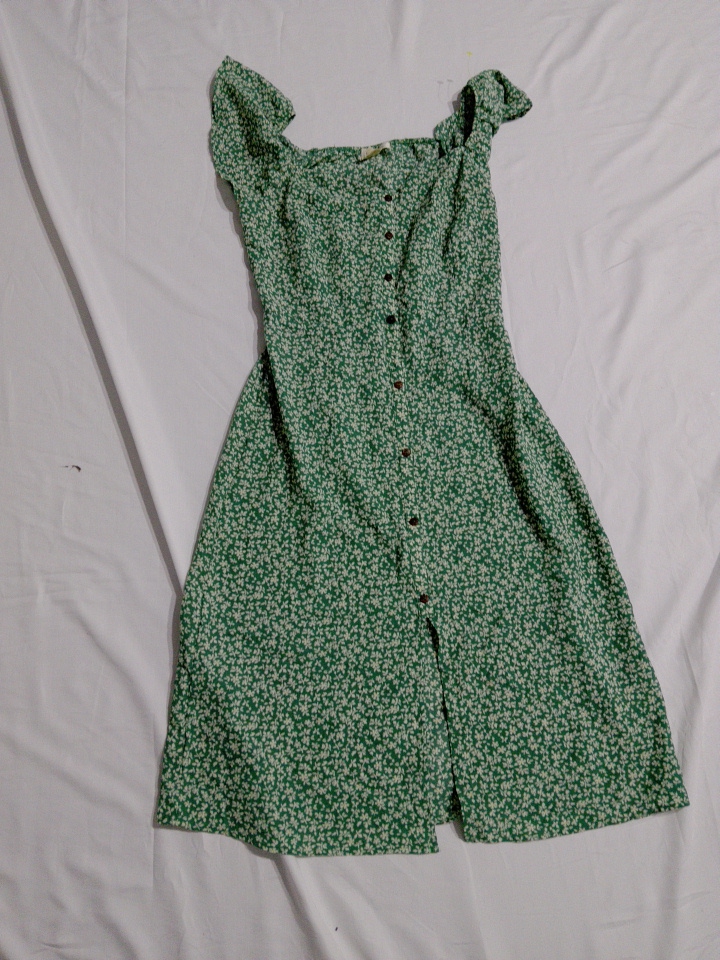 Manteau Green Floral Off-Shoulder Button-Down Mini..