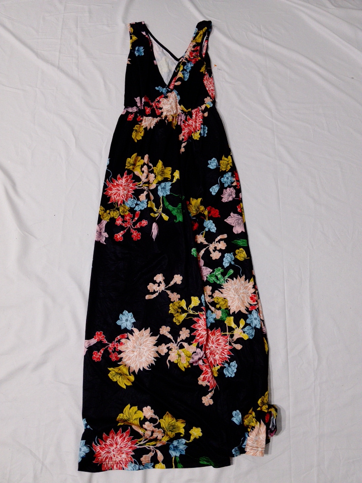 Black Floral Print Sleeveless V-Neck Maxi Dress