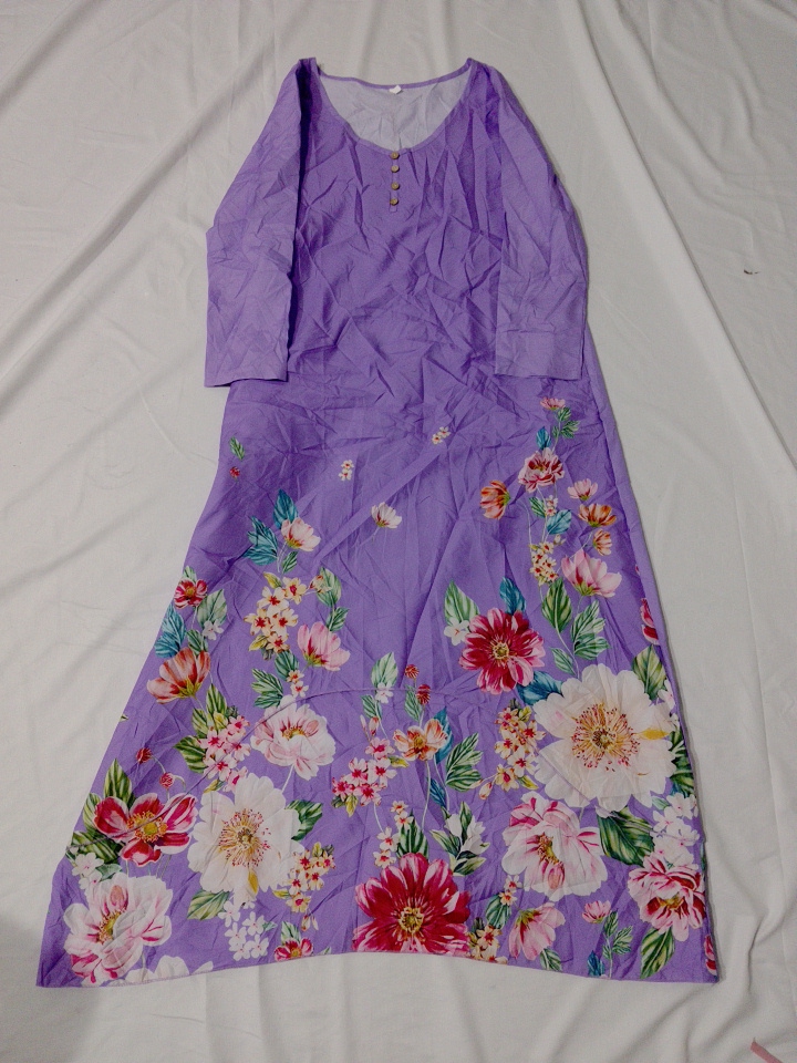 Purple Floral Print Long Sleeve Maxi Dress