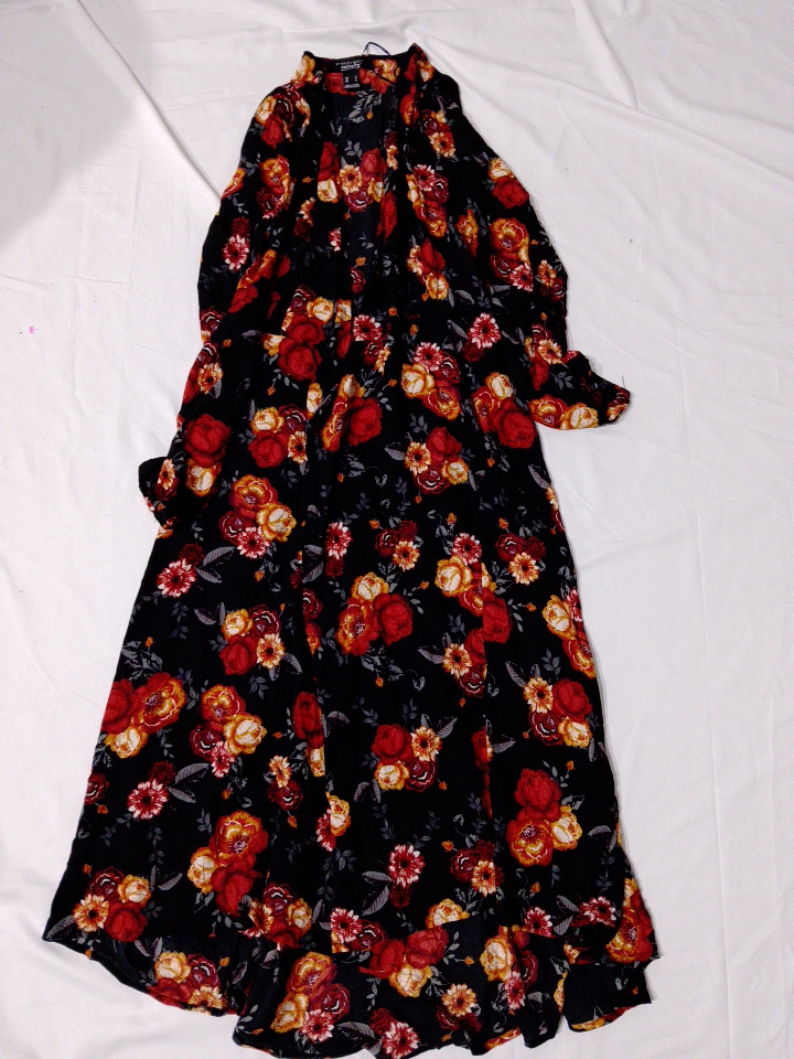Black Floral Print Long Sleeve Maxi Dress Size S S..