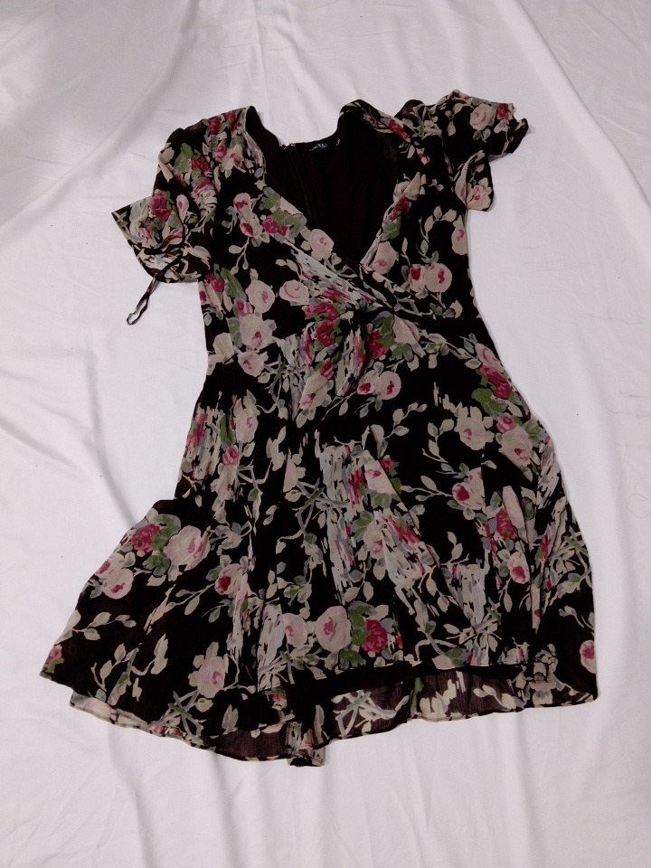 Ralph Lauren Black Floral Wrap Midi Dress