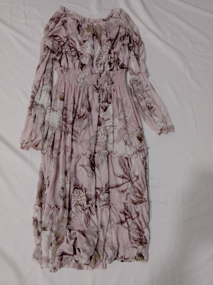 Zara Floral Print Off-Shoulder Long Sleeve Maxi Dr..