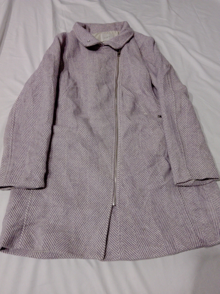 LOFT Women's Light Gray Herringbone Zip-Up Coat