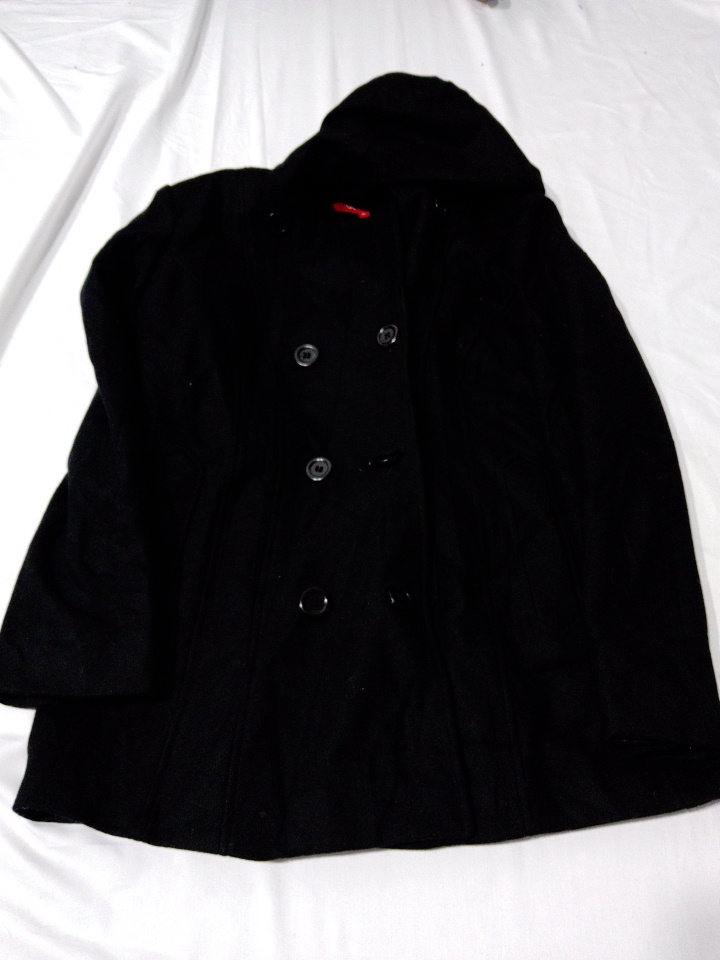 Anne Klein Black Hooded Wool Blend Coat