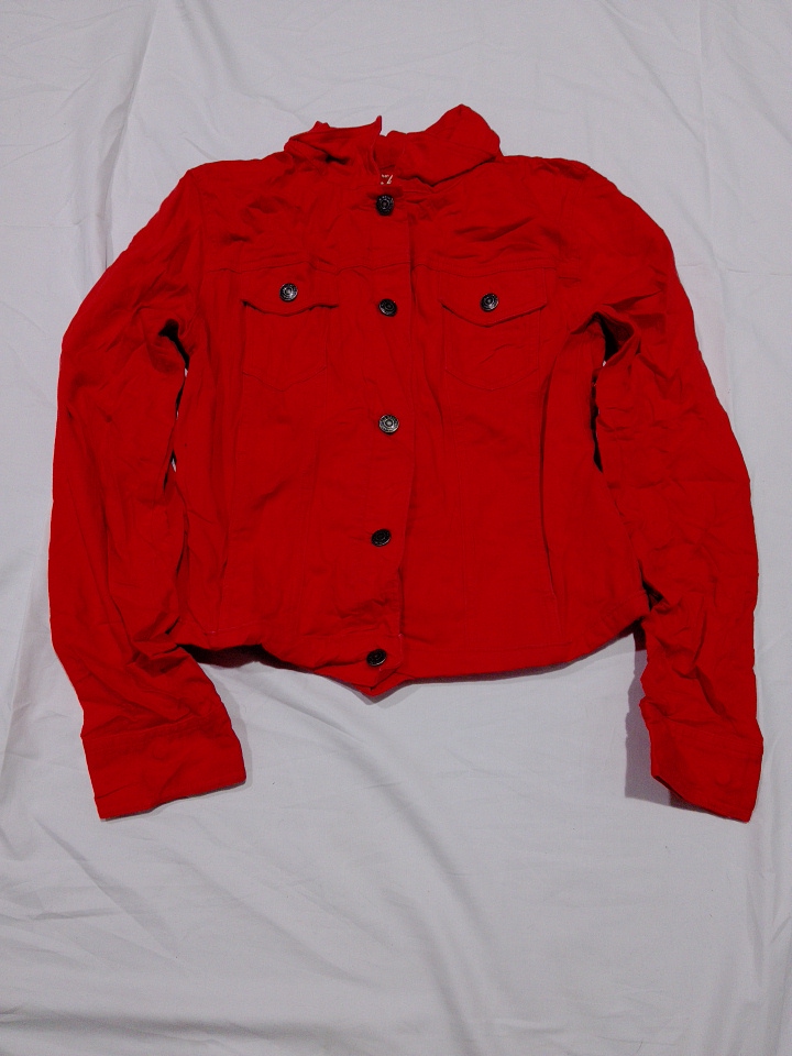 Jaqueta de Jeans Cropped Vermelha Old Navy