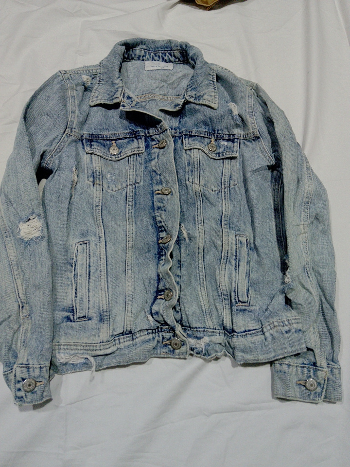 Distressed Light Wash Denim Jacket Size M