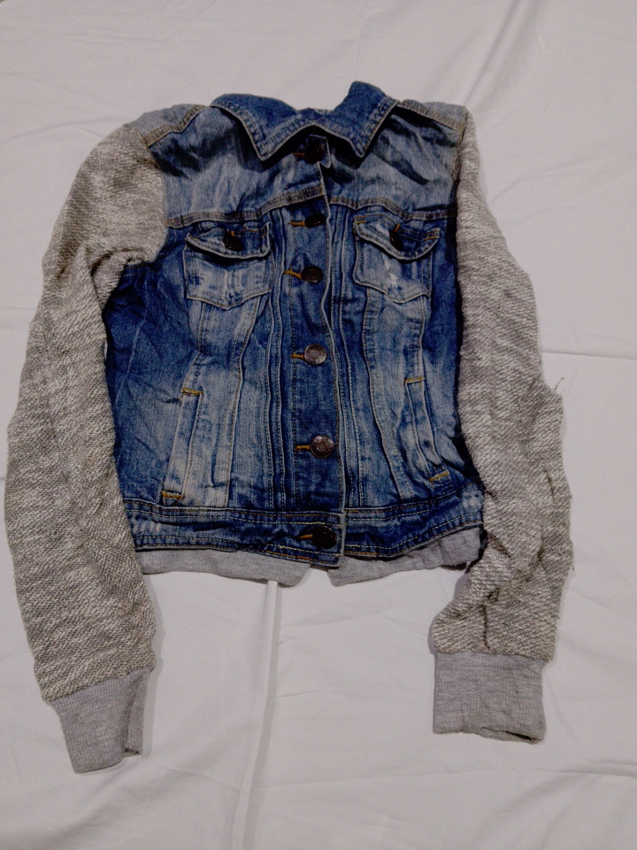 Denim Jacket with Knit Sleeves