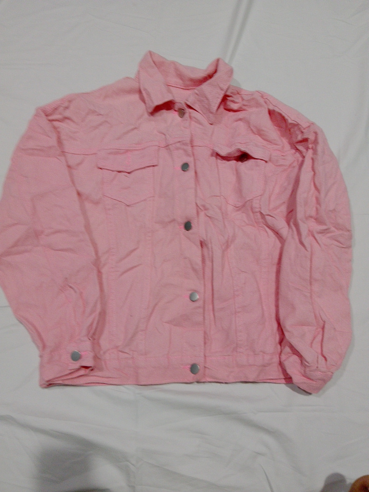 Oversized Pink Denim Jacket with Button Front