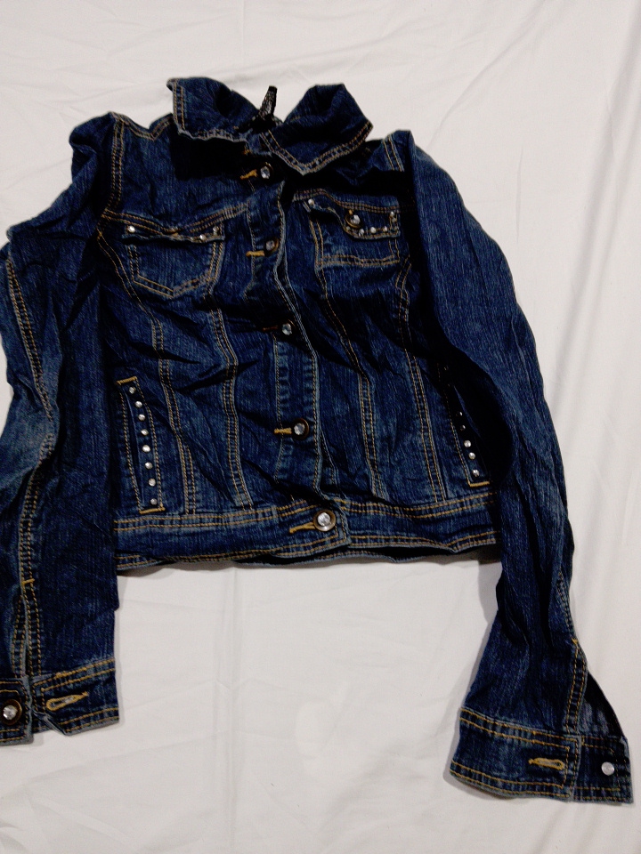 Guess Embellished Denim Jacket with Studs and Frin..