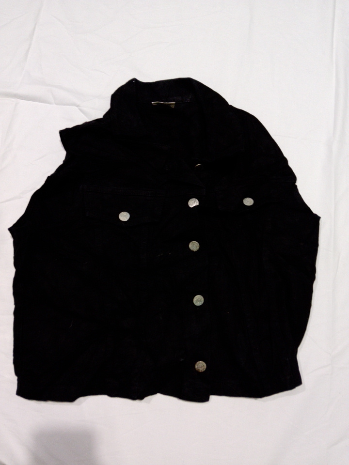 Black Denim Vest Jacket with Button Front