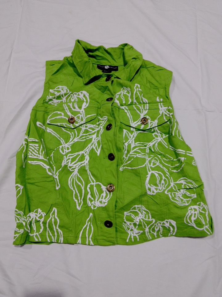 Ashley Stewart Green Floral Print Sleeveless Colla..