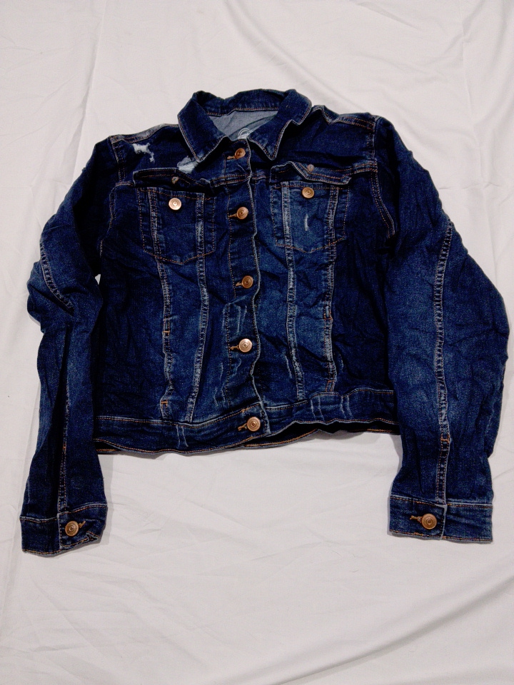 Wonder Blue Denim Jacket XL mit abgenutzten Detail..