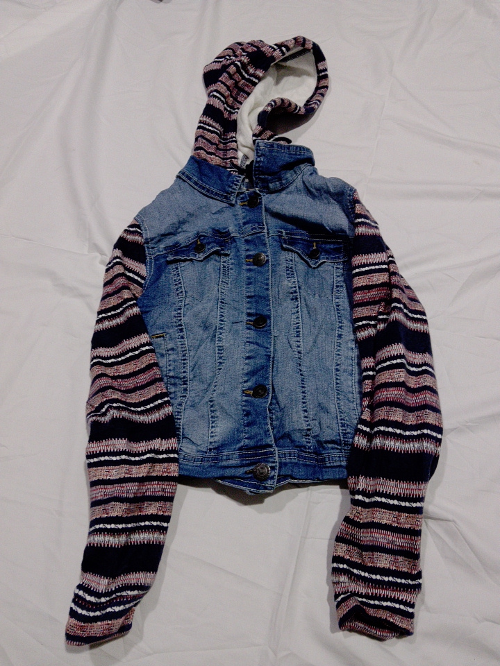 Vintage Wallflower Hooded Denim Jacket with Stripe..
