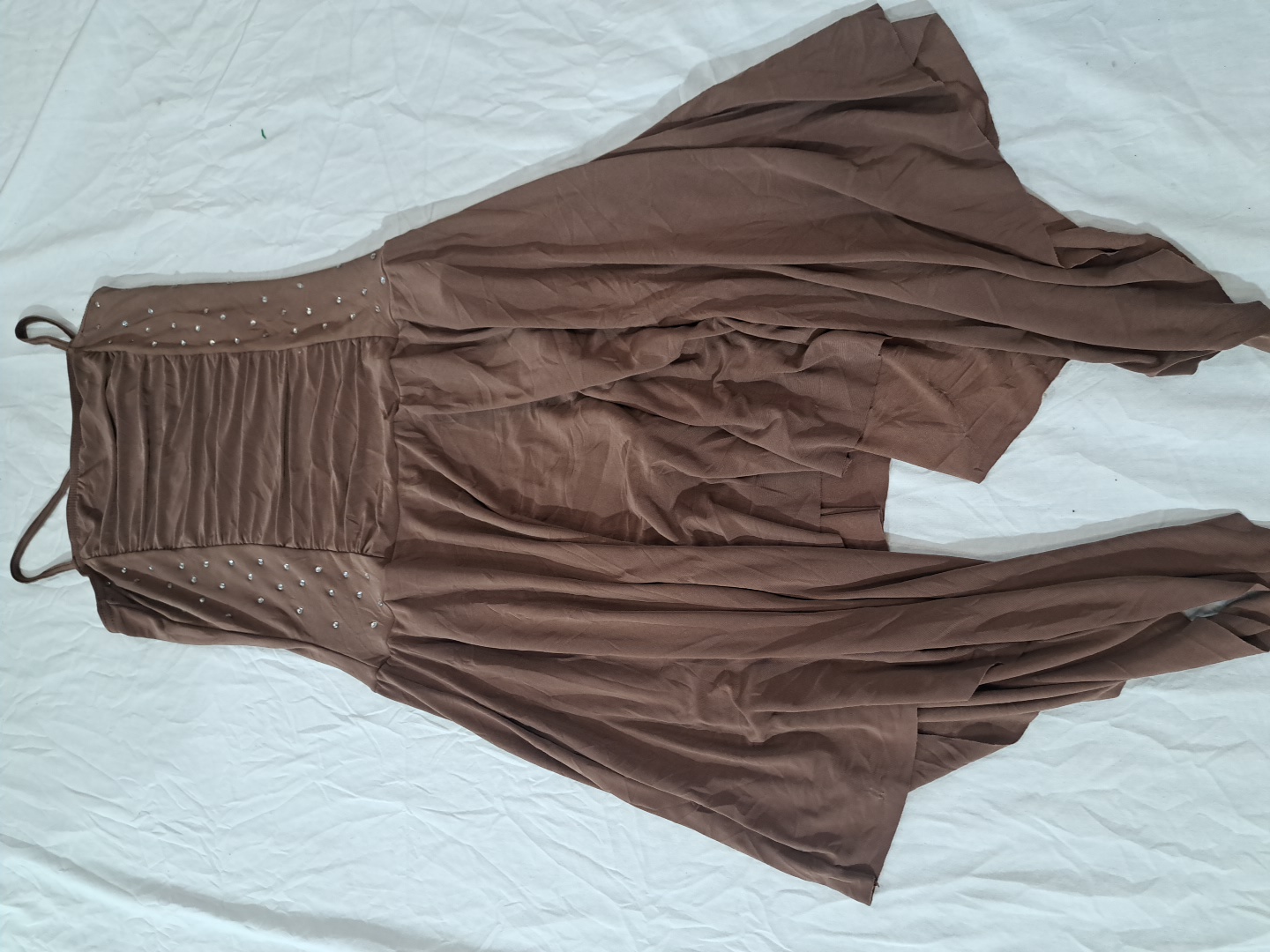 Brown Satin Ruchhed Halter Mini Dress with Rhinest..