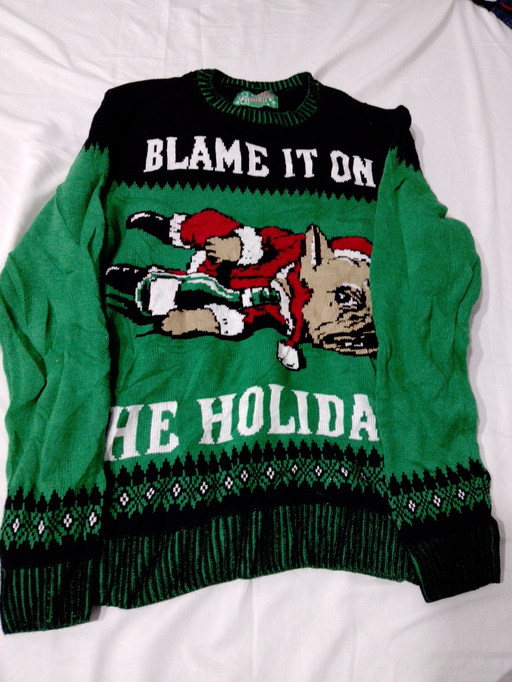 Ugly Christmas Sweater with French Bulldog Santa G..