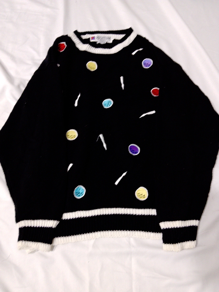 Quantum Black Knit Sweater with Colorful Applique ..