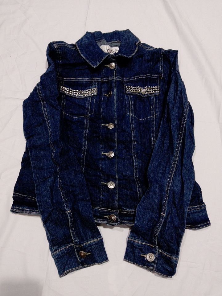 Love Moschino Blue Denim Jacket with Rhinestone Ac..
