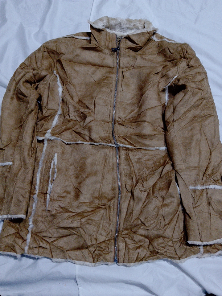 Veste en faux daim marron Route 66 avec col en fou..