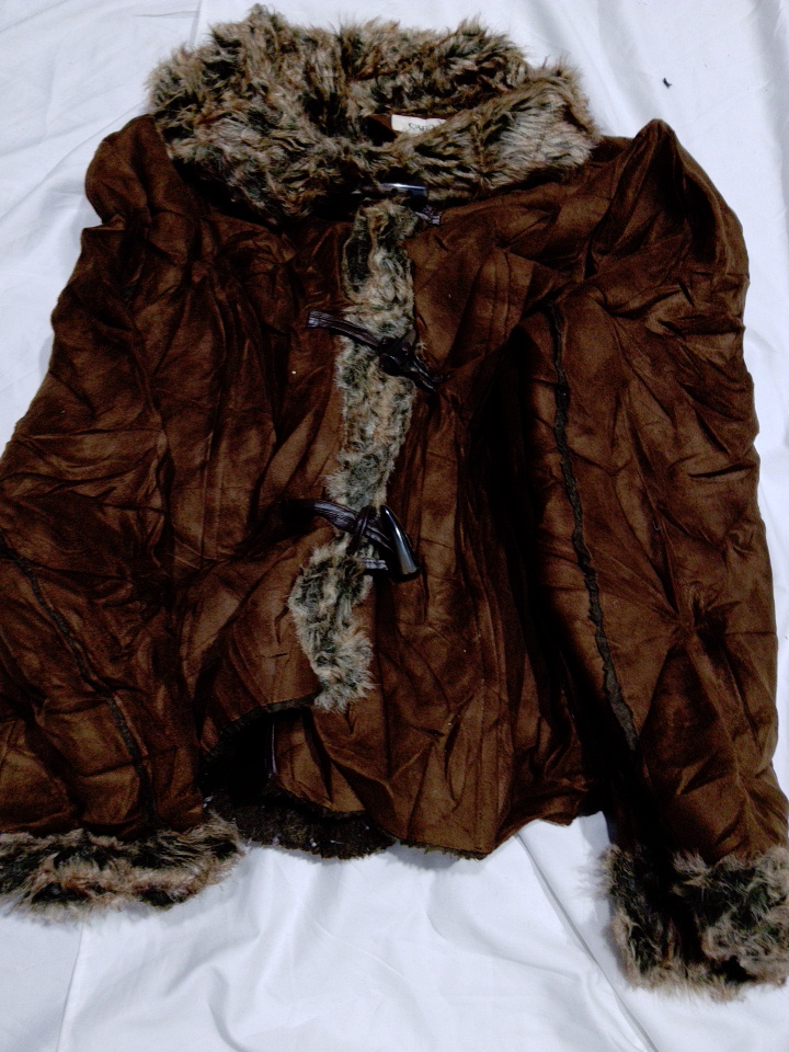 CAFO Brown Suede Fur Trim Jacket