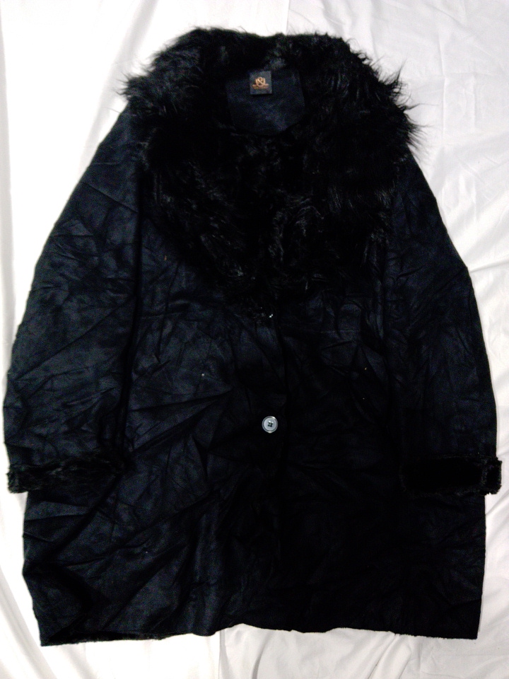Black Faux Fur Trim Coat with Collar and Cuffs by ..