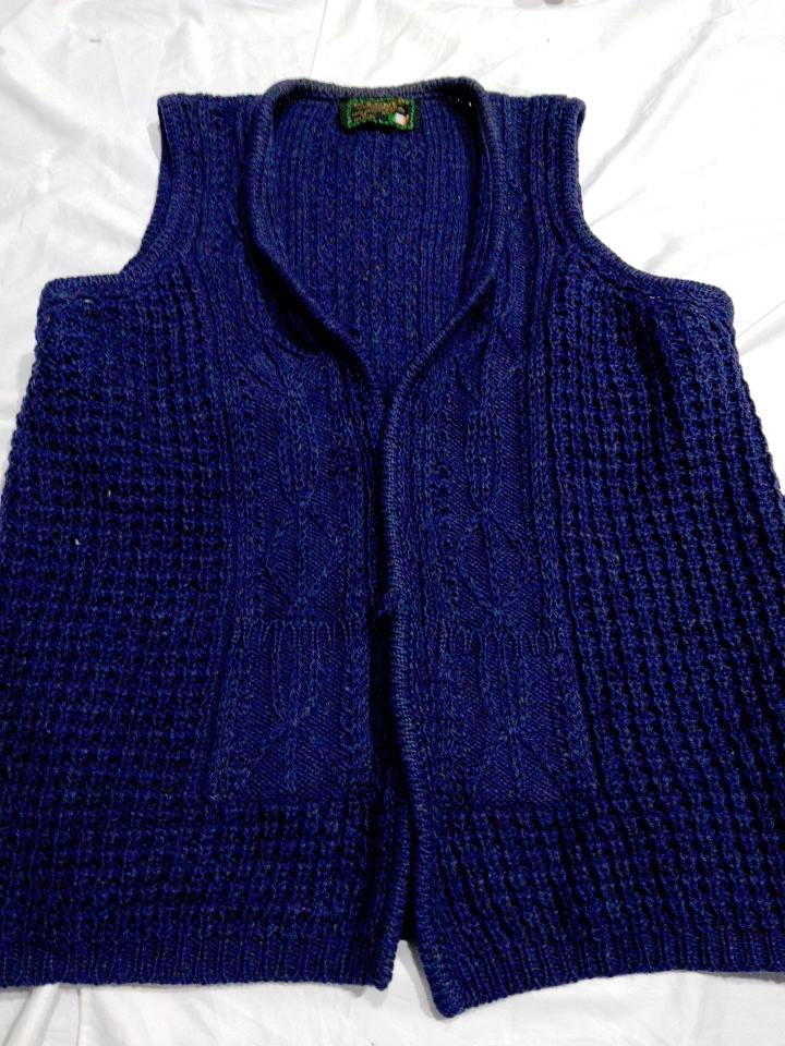 Flannery Knitwear Navy Blue Wool Cardigan Vest