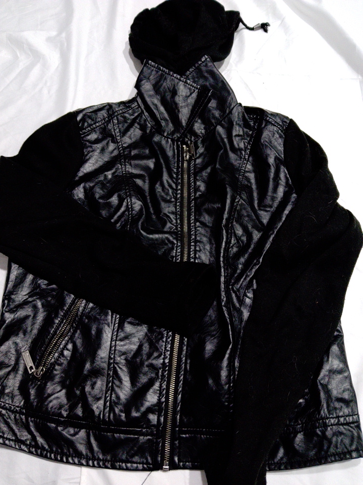 L12 Black Leather Hooded Jacket