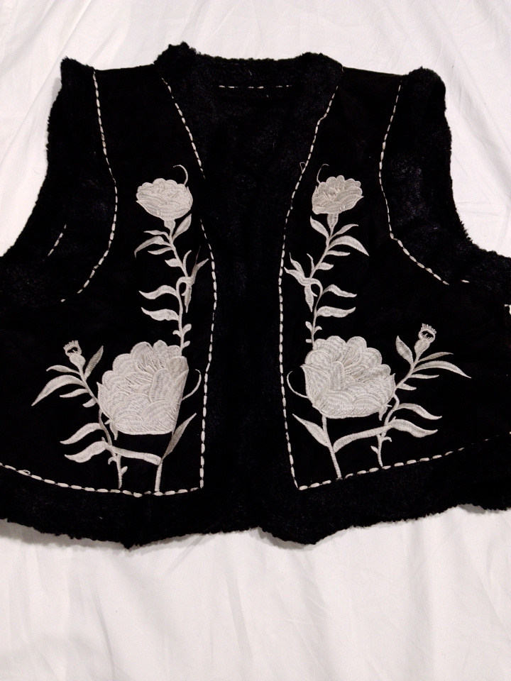 Embroidered Black Suede Waistcoat