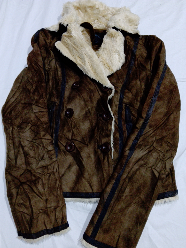 Express Braun Lederjacke mit Pelzkragen