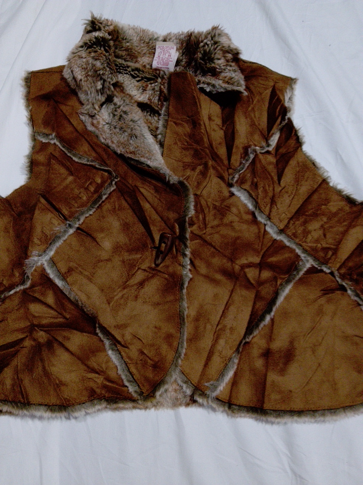 Faded Glory Fur-Trimmed Suede Waistcoat