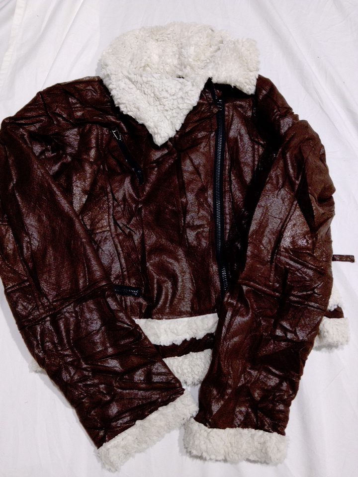 Papaya Leather Jacket with Shearling Collar