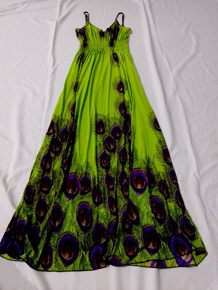 Ace Fashion Green Peacock Print Maxi Dress