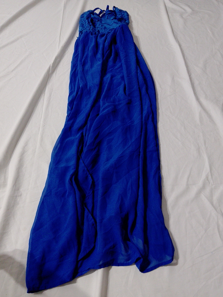 Vestido Maxi de Renda Azul Sem Marca