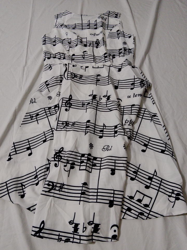 Unbranded Musical Notes Print Ärmellos Midi Kleid