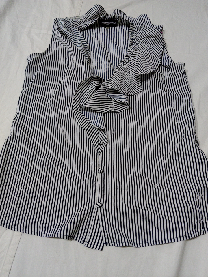 Karl Lagerfeld Striped Ruffle Blouse