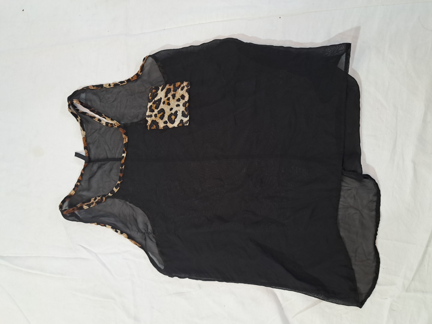 Joppa Black Sheer Leopard Trim Tank Top