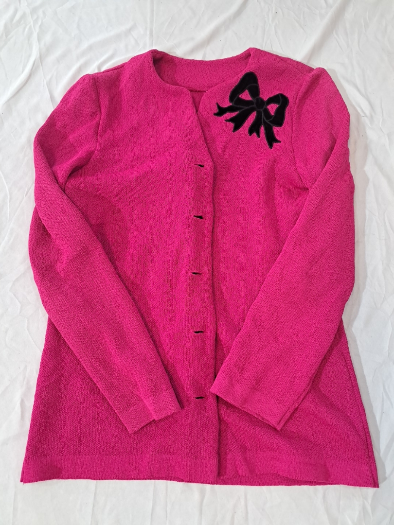 Pink Knit Cardigan with Bow Detail