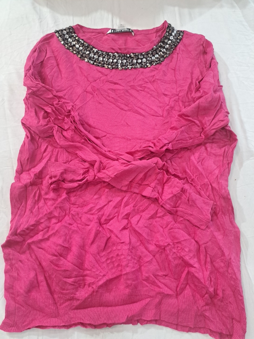 Bianco Nygaard Pink Beaded Neck Long Sleeve Blouse