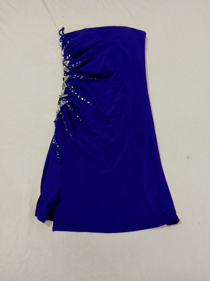 Robe mini sans bretelles violette à paillettes Jum..