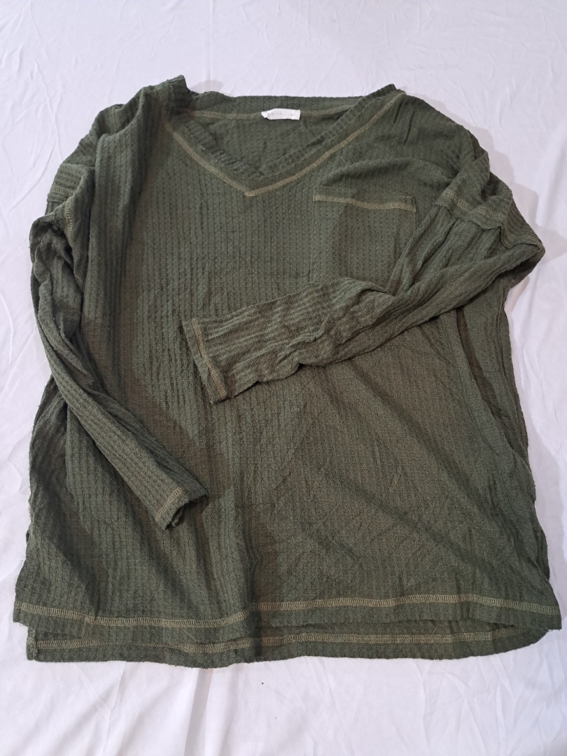 Oversized Green Knit V-Neck Sweater