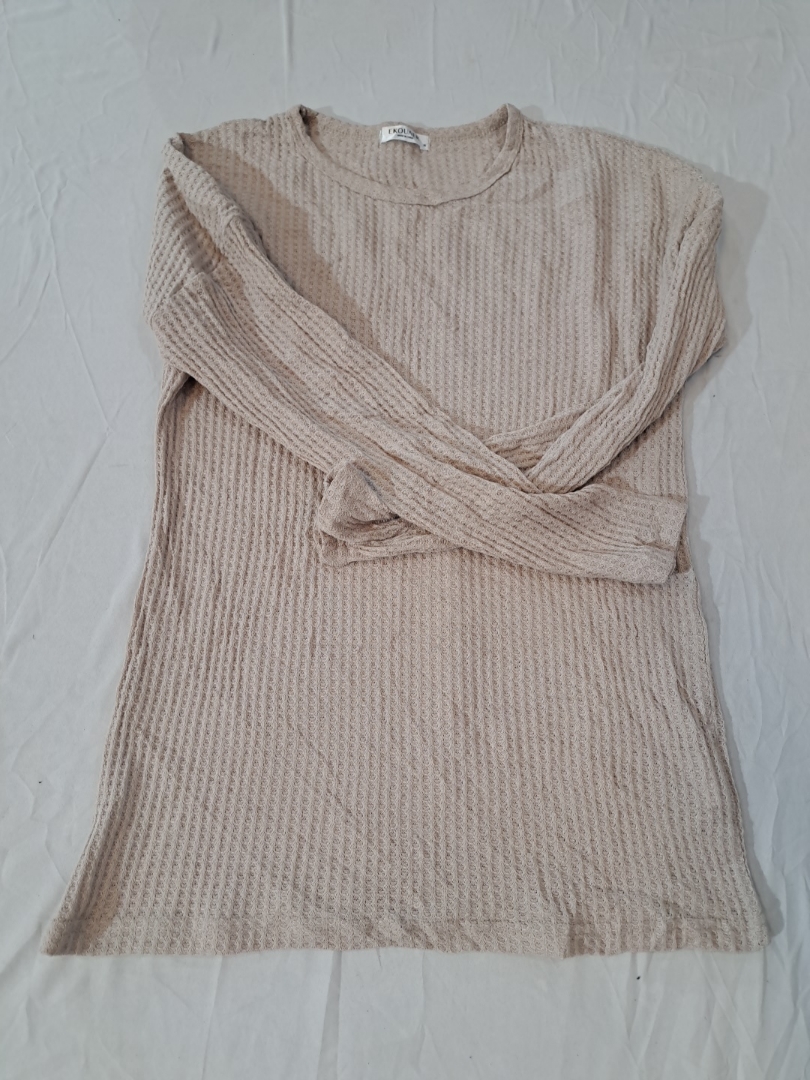EKOUAER Beige Round Neck Sweater