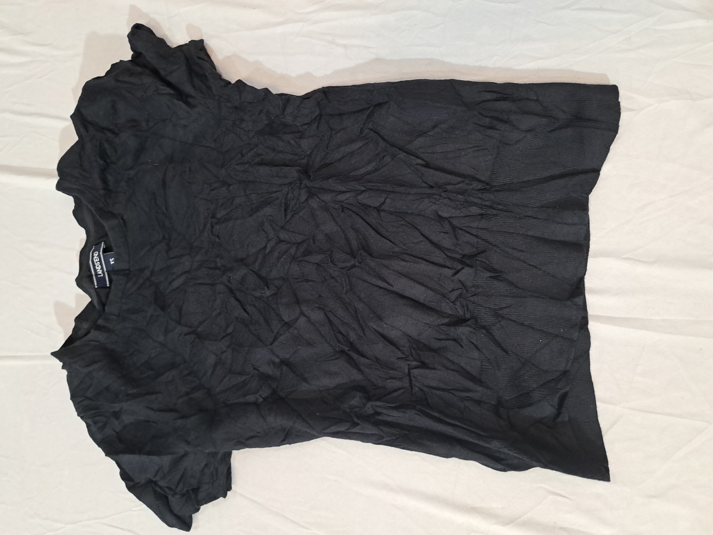 Lands' End Black Short Sleeve Crinkle Top