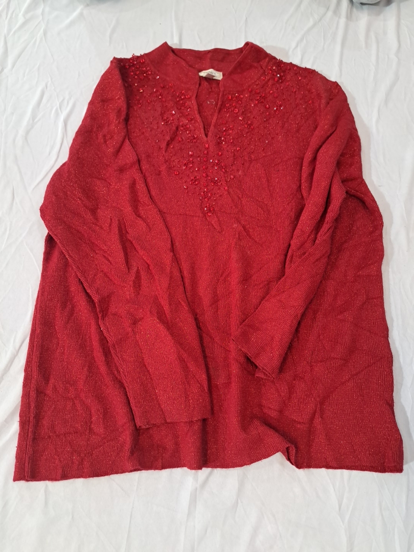 Dressbarn Red Embroidered Knit Blouse
