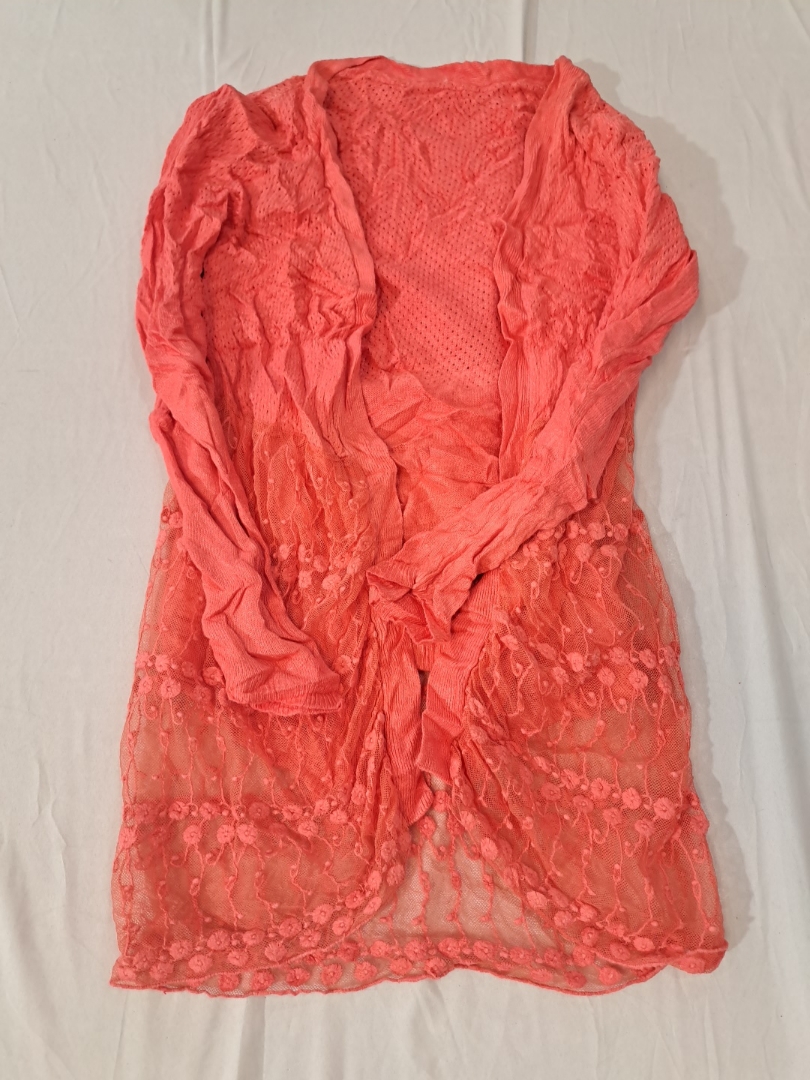 Embroidered Sheer Red Cardigan