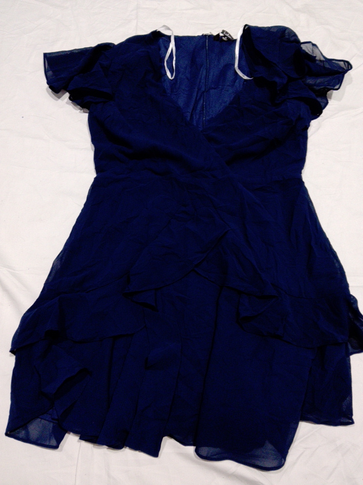 Lulus Navy Ruffle Wrap Mini Dress
