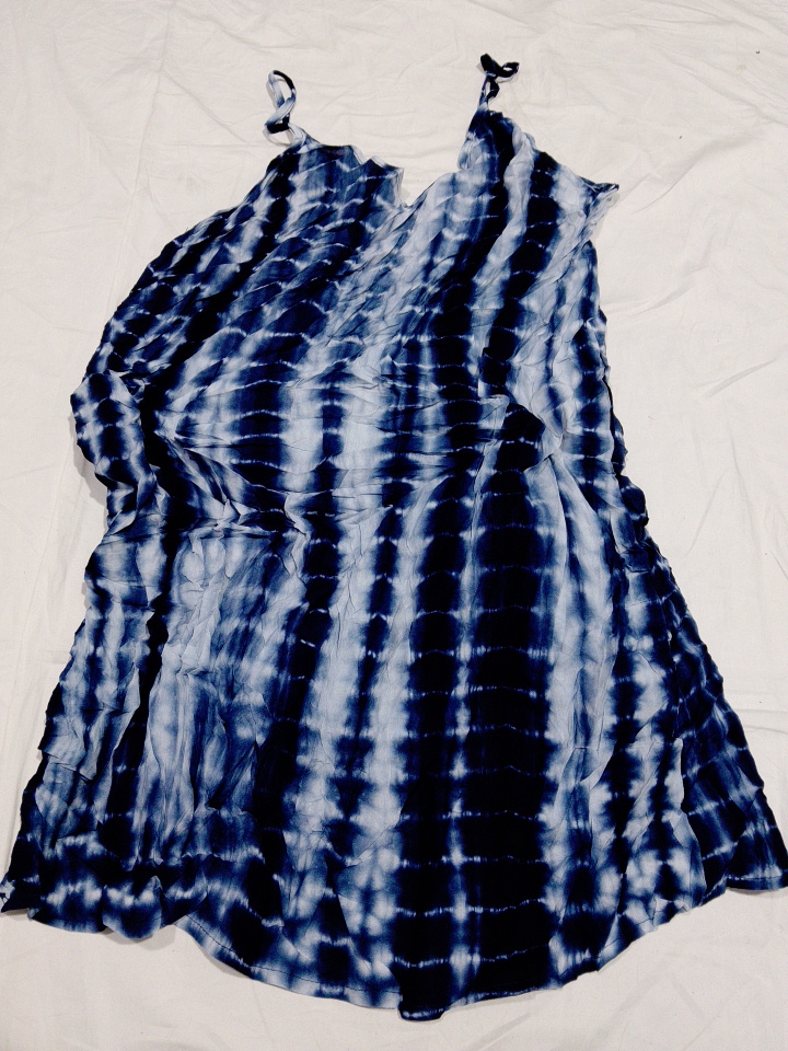 Vestido Slip Listrado Azul e Branco Sem Marca