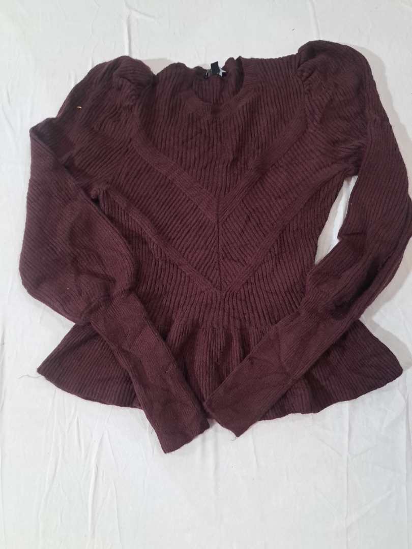 Suéter de Tricô com Mangas Bufantes Marrom Express