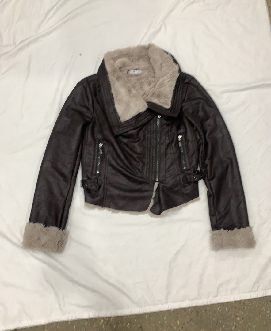 Jennifer Lopez Brown Leather Jacket with Fur Trim
